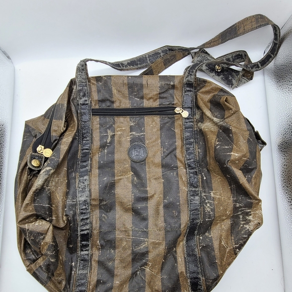 Fendi authentic coated canvas tobacco stripe EXTREME WEAR bag - Picture 2 of 15